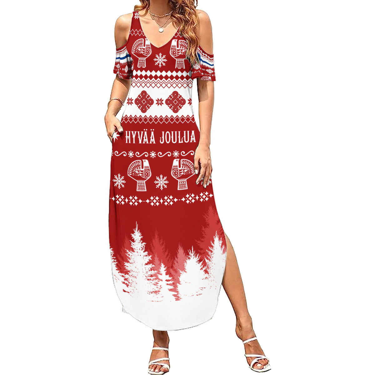 finland-christmas-hannunvaakuna-tattoo-summer-maxi-dress-hyvaa-joulua-red