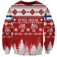 Red unisex Christmas sweatshirt, Nordic pattern with 'Hyvaa Joulua' front print