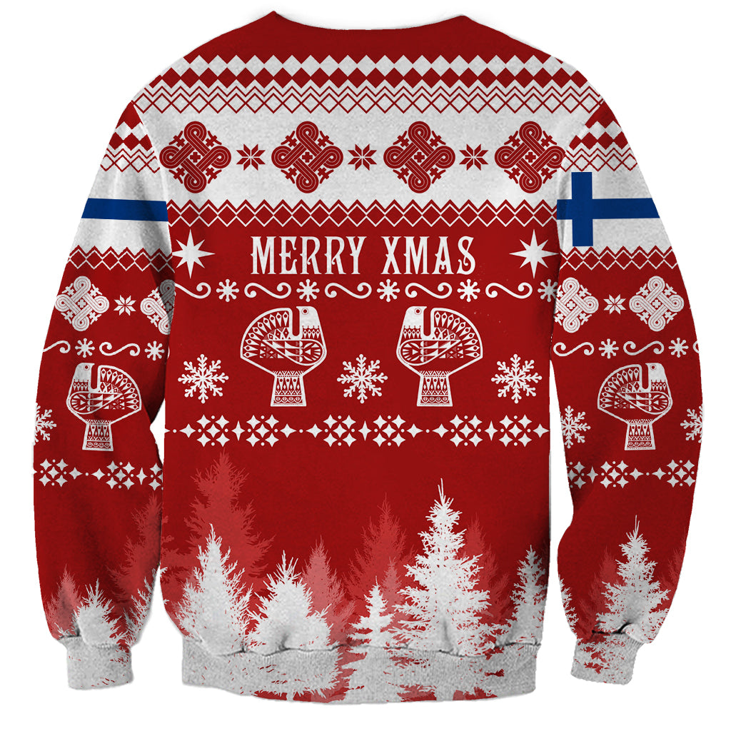 Red unisex Christmas sweatshirt, Nordic pattern with 'MERRY XMAS' front print