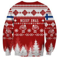 Red unisex Christmas sweatshirt, Nordic pattern with 'MERRY XMAS' front print
