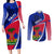 Personalised Haiti Independence Anniversary Couples Matching Long Sleeve Bodycon Dress and Long Sleeve Button Shirt Mix Hibiscus - Flag Color LT7 - Wonder Print Shop