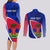 Personalised Haiti Independence Anniversary Couples Matching Long Sleeve Bodycon Dress and Long Sleeve Button Shirt Mix Hibiscus - Flag Color LT7 - Wonder Print Shop