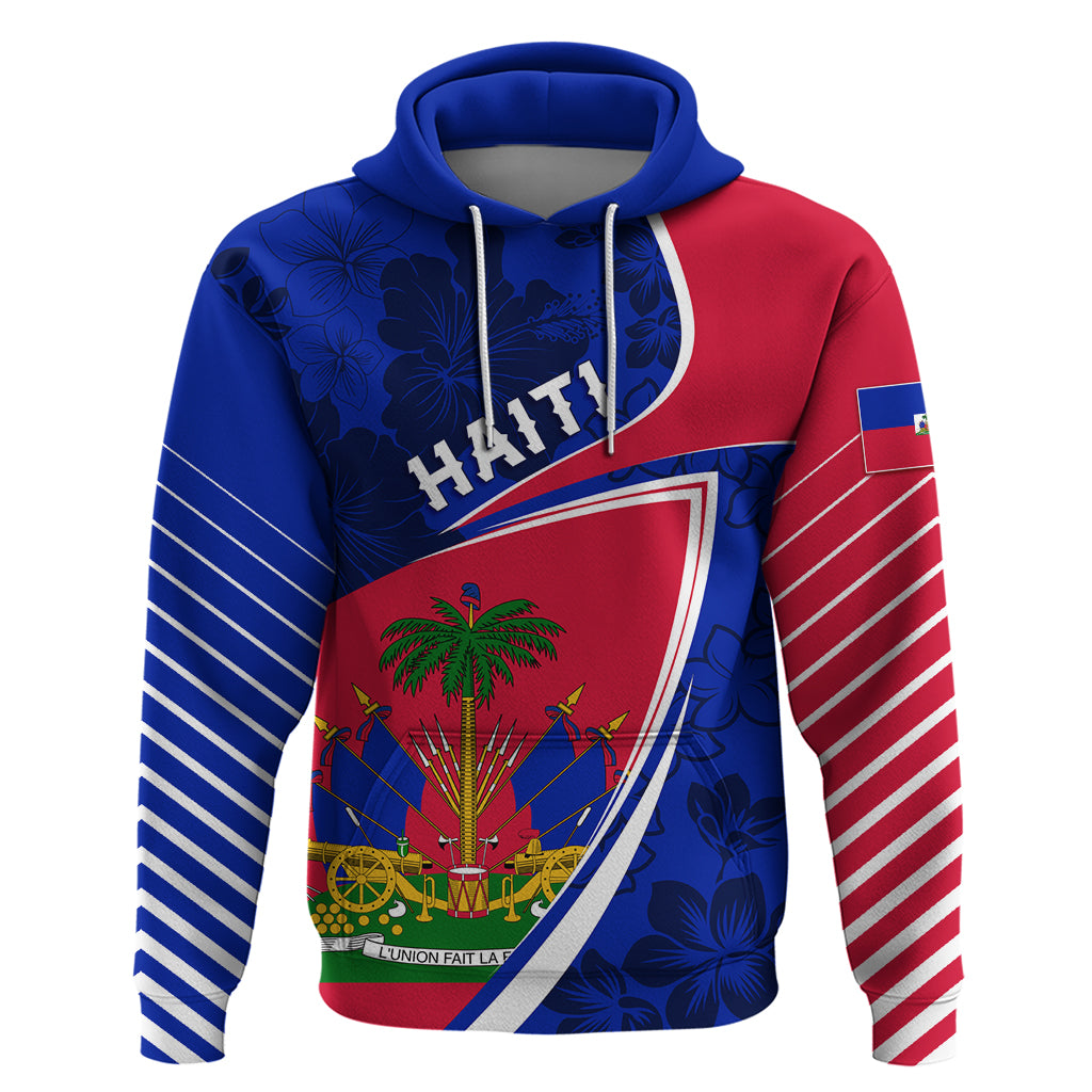 Personalised Haiti Independence Anniversary Hoodie Mix Hibiscus - Flag Color - Wonder Print Shop