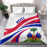 White duvet and pillow set featuring Haiti flag design with palm and coat-of-arms