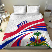 White duvet and pillow set with Haiti flag stripes and palm on front panel