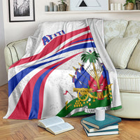 Haiti Independence flag printed blanket with blue and red diagonal stripes on light gray.