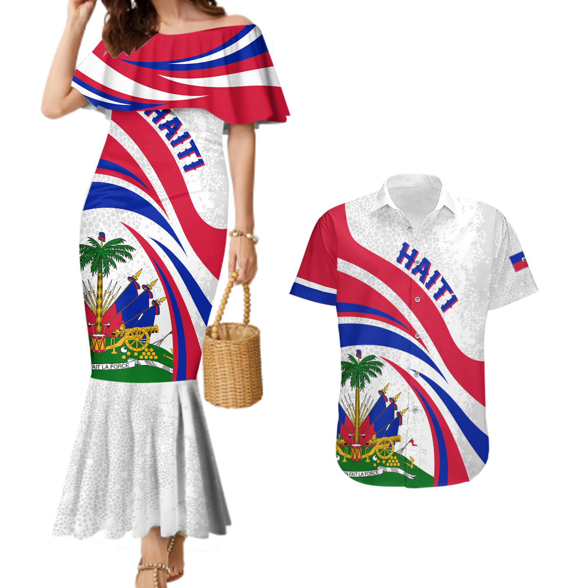 Haiti Independence Anniversary Couples Matching Mermaid Dress and Hawaiian Shirt Ayiti Basic Style LT7 - Wonder Print Shop