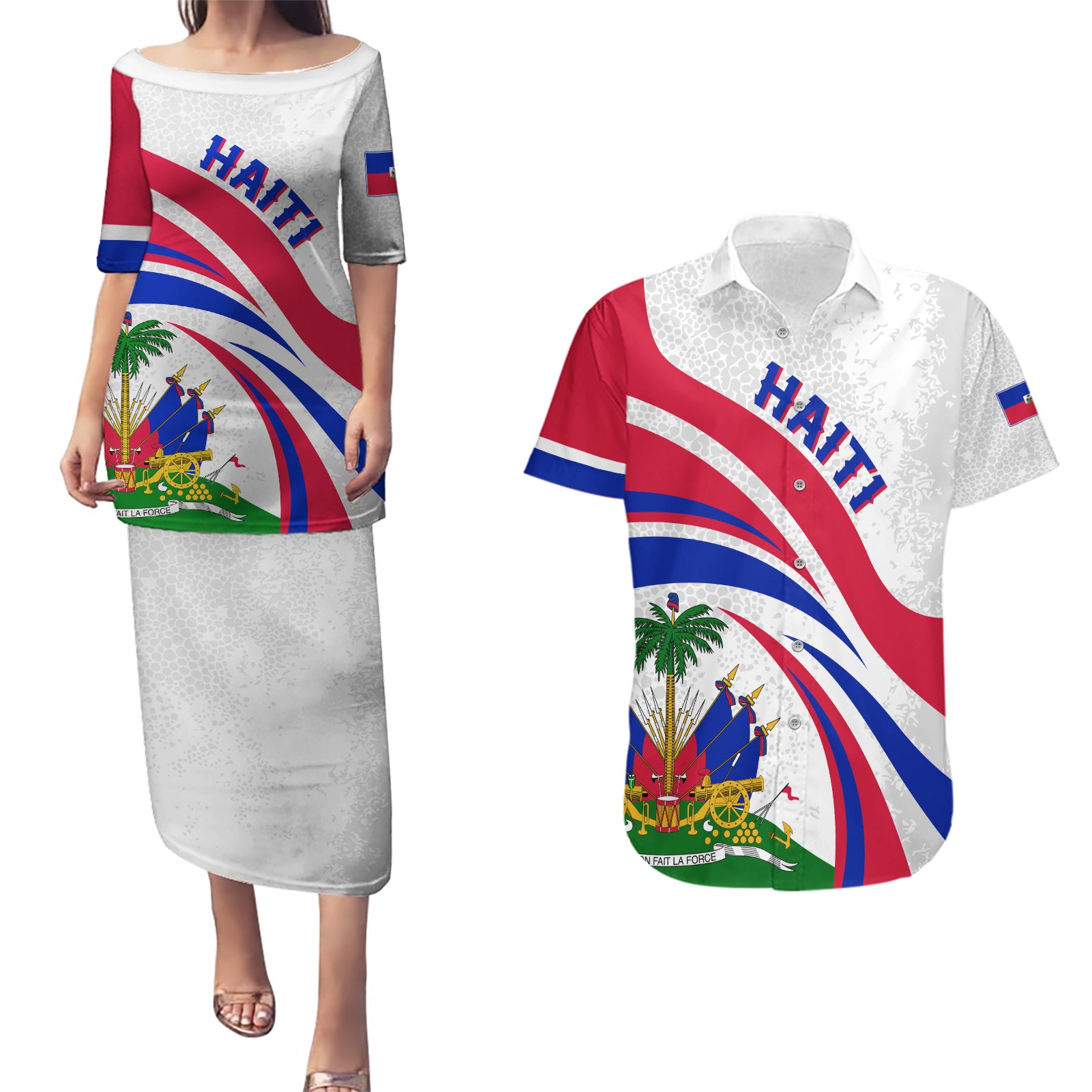 Haiti Independence Anniversary Couples Matching Puletasi and Hawaiian Shirt Ayiti Basic Style LT7 - Wonder Print Shop