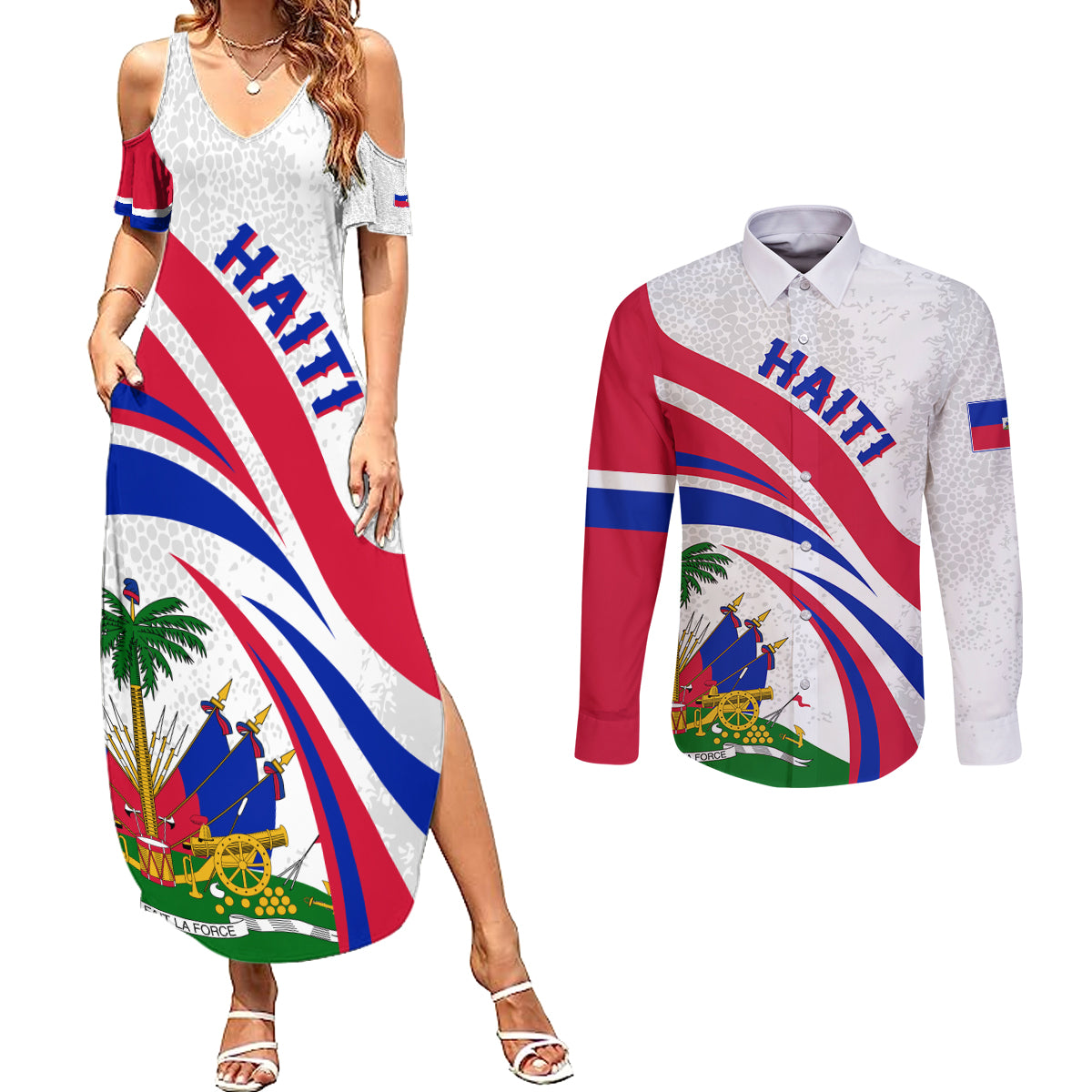 Haiti Independence Anniversary Couples Matching Summer Maxi Dress and Long Sleeve Button Shirt Ayiti Basic Style LT7 - Wonder Print Shop