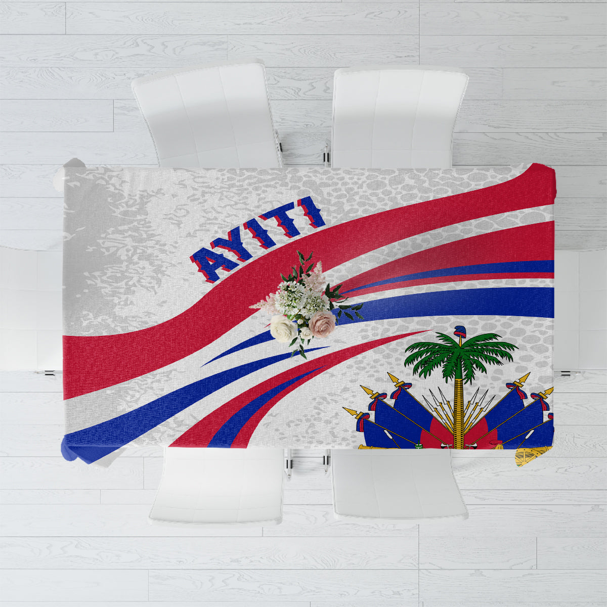 Haiti independence anniversary tablecloth with white base, red and blue flag stripe print