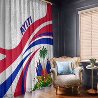 Haiti Independence window curtain panel with Haiti flag print on white fabric, draped by window