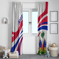 Haiti Independence window curtain pair with Haiti flag print on white sheer fabric, hanging