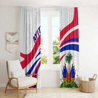 Haiti Independence window curtain panel with Haiti flag print on white fabric, red top section
