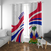 Haiti Independence window curtain panel with Haiti flag print on white fabric, side drape