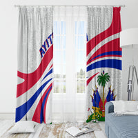 Haiti Independence window curtains with Haiti flag print on white fabric, sheer panels