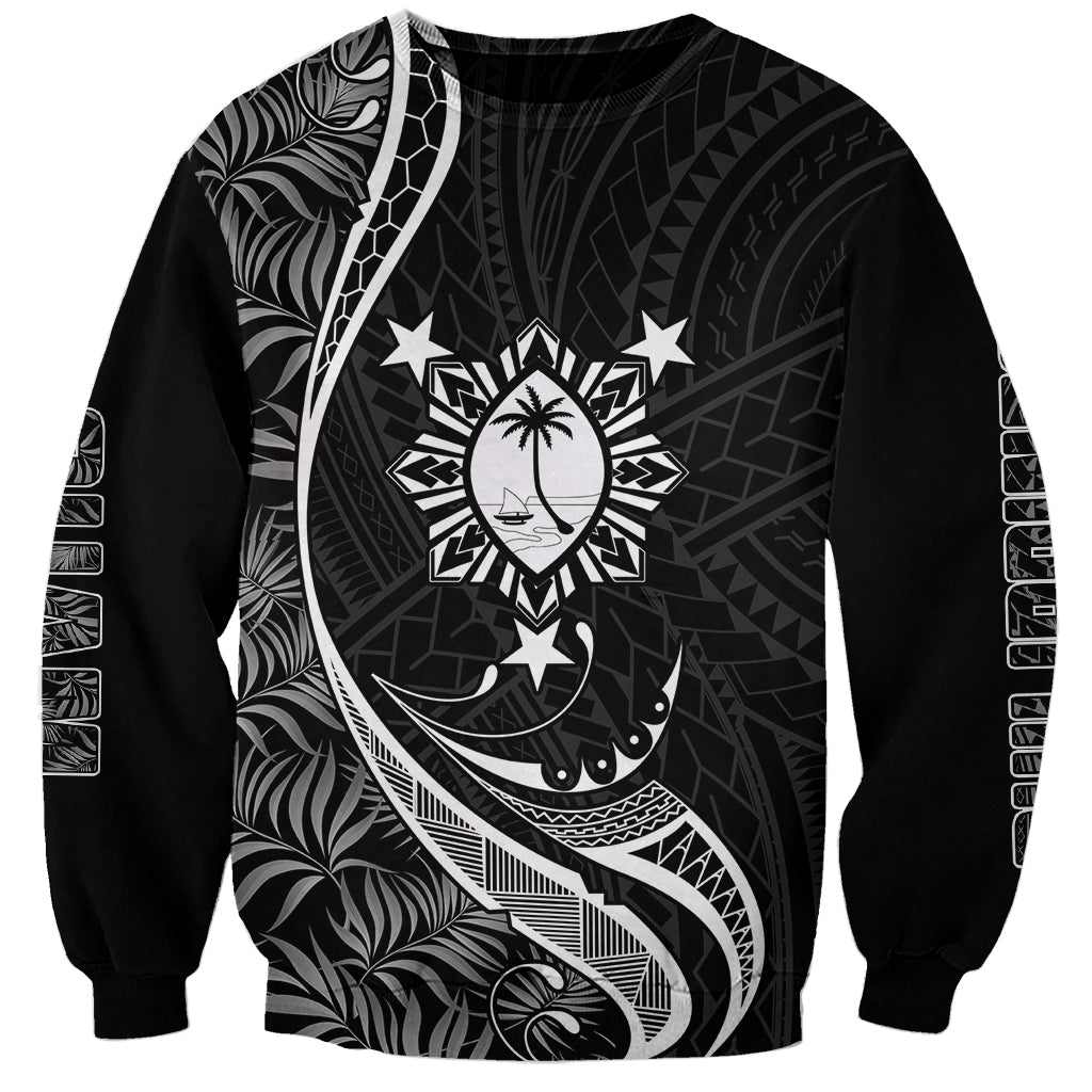 Black unisex sweatshirt with large tropical graphic and central crest on front