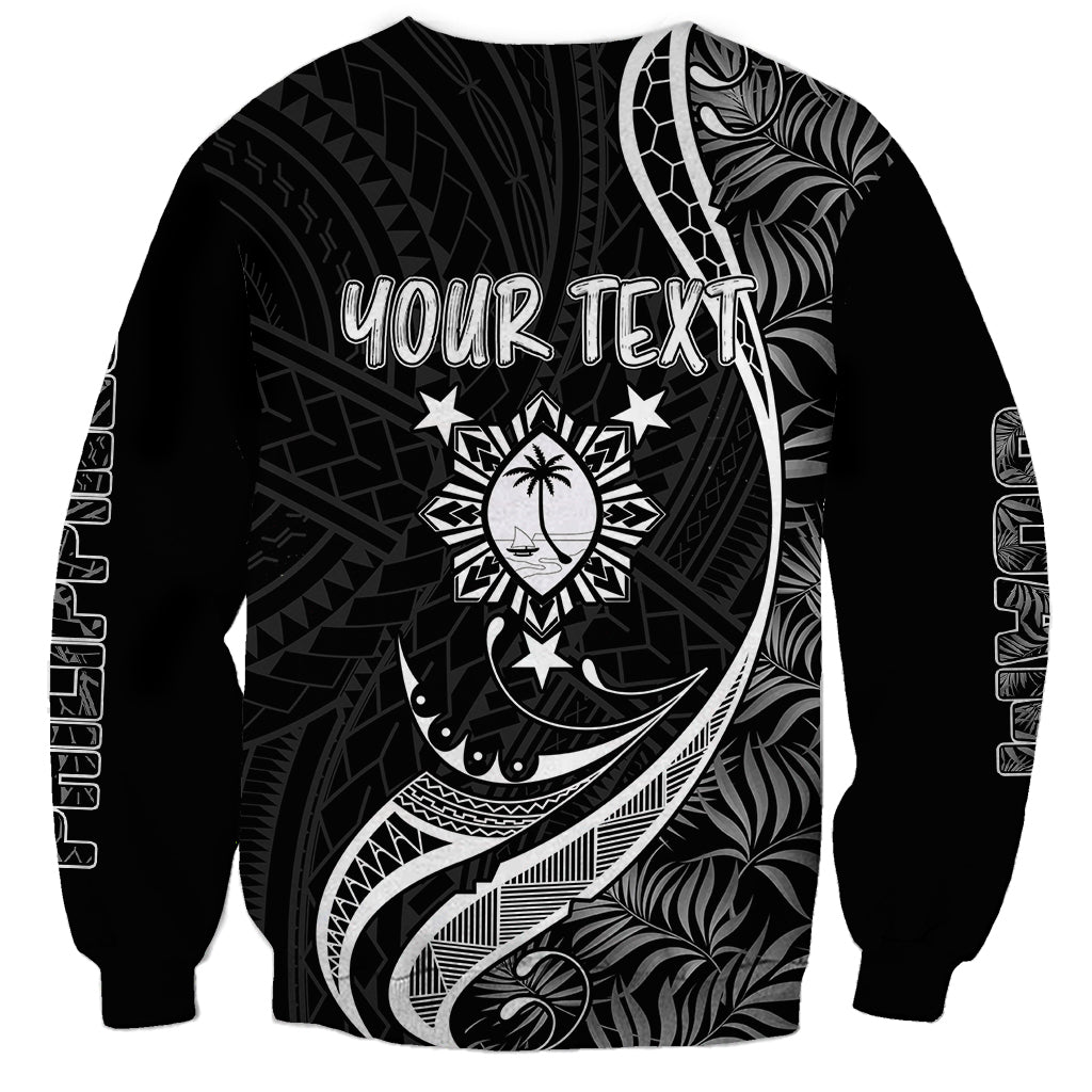 Black unisex sweatshirt with 'YOUR TEXT' header and tropical crest graphic