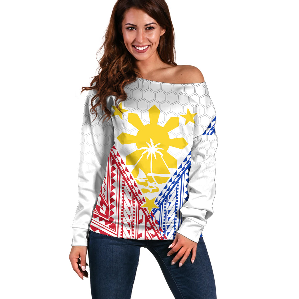 Personalised Philippines Mix Guam Off Shoulder Sweater Filipino Flag Style - Wonder Print Shop