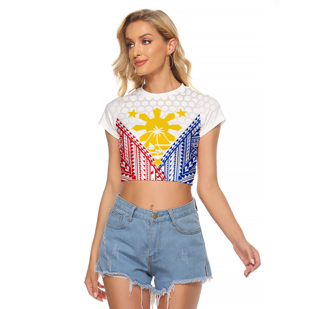 Personalised Philippines Mix Guam Raglan Cropped T Shirt Filipino Flag Style - Wonder Print Shop