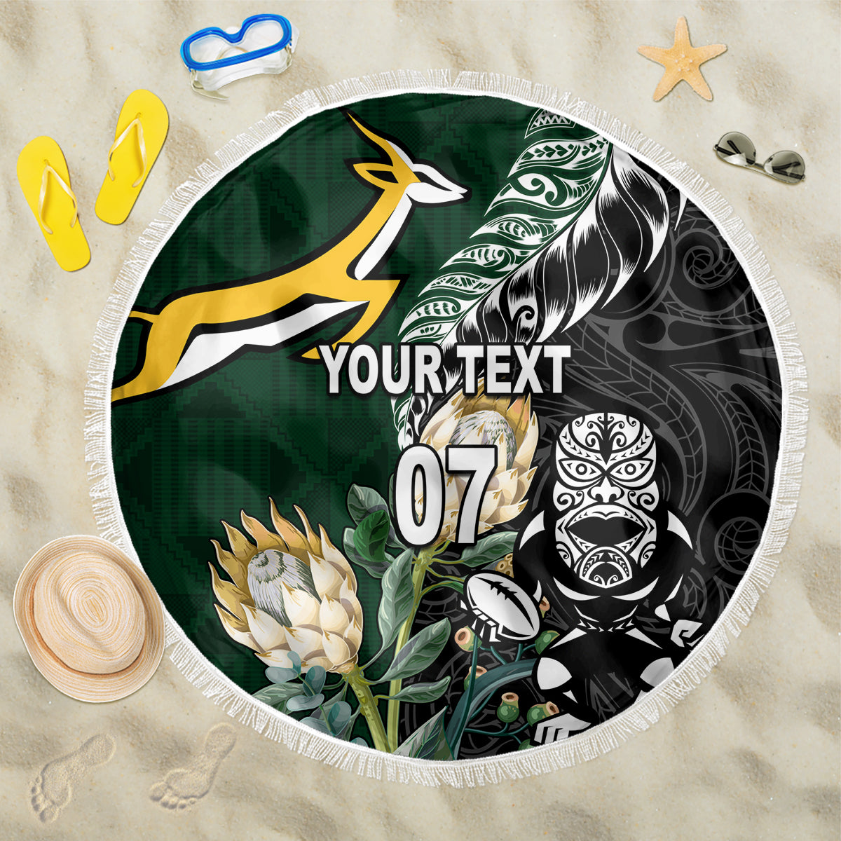 Custom South Africa Mix New Zealand Rugby 2023 Beach Blanket World Cup Greatest Rivalry LT7 - Wonder Print Shop