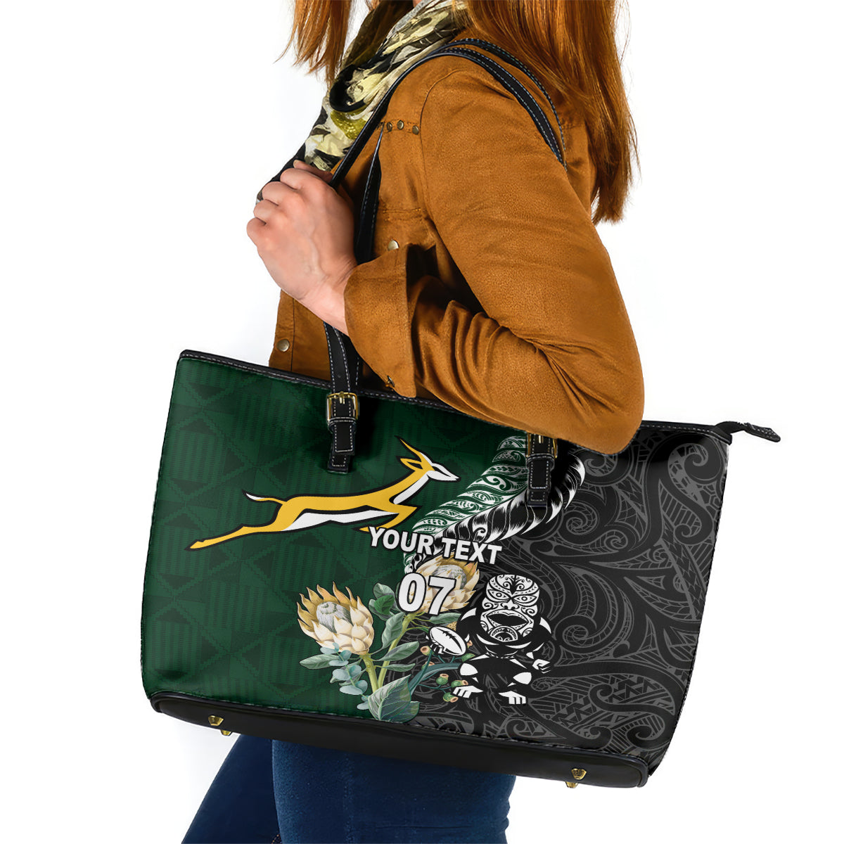 Custom South Africa Mix New Zealand Rugby 2023 Leather Tote Bag World Cup Greatest Rivalry - Wonder Print Shop