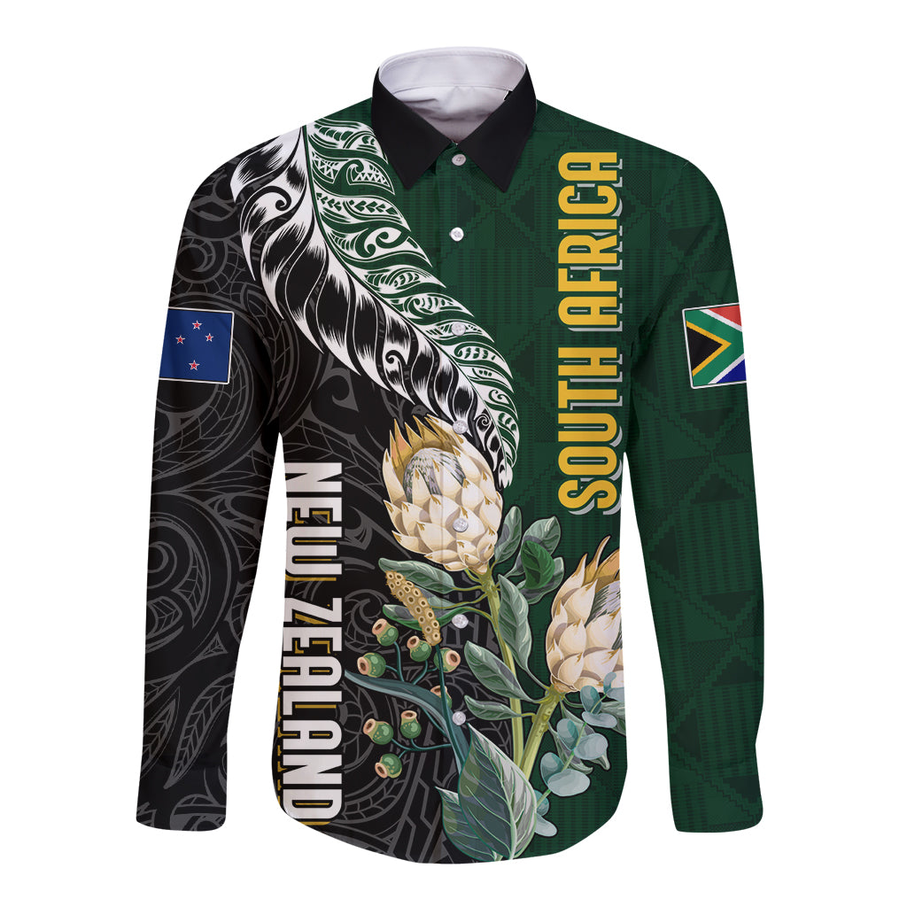 Custom South Africa Mix New Zealand Rugby 2023 Long Sleeve Button Shirt World Cup Greatest Rivalry - Wonder Print Shop