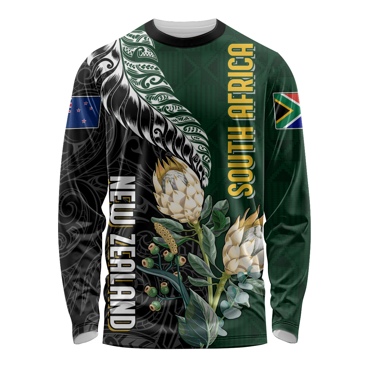 Custom South Africa Mix New Zealand Rugby 2023 Long Sleeve Shirt World Cup Greatest Rivalry - Wonder Print Shop