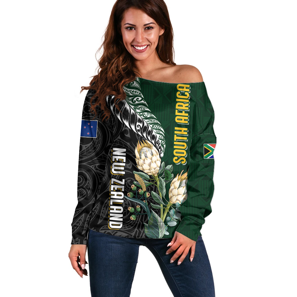 Custom South Africa Mix New Zealand Rugby 2023 Off Shoulder Sweater World Cup Greatest Rivalry - Wonder Print Shop