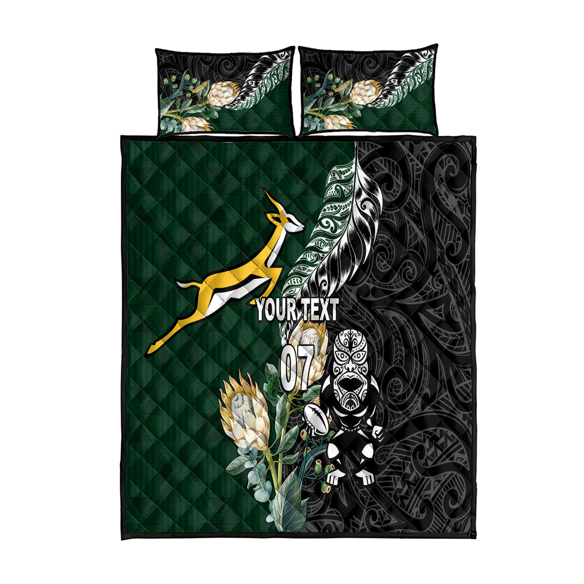 Custom South Africa Mix New Zealand Rugby 2023 Quilt Bed Set World Cup Greatest Rivalry - Wonder Print Shop