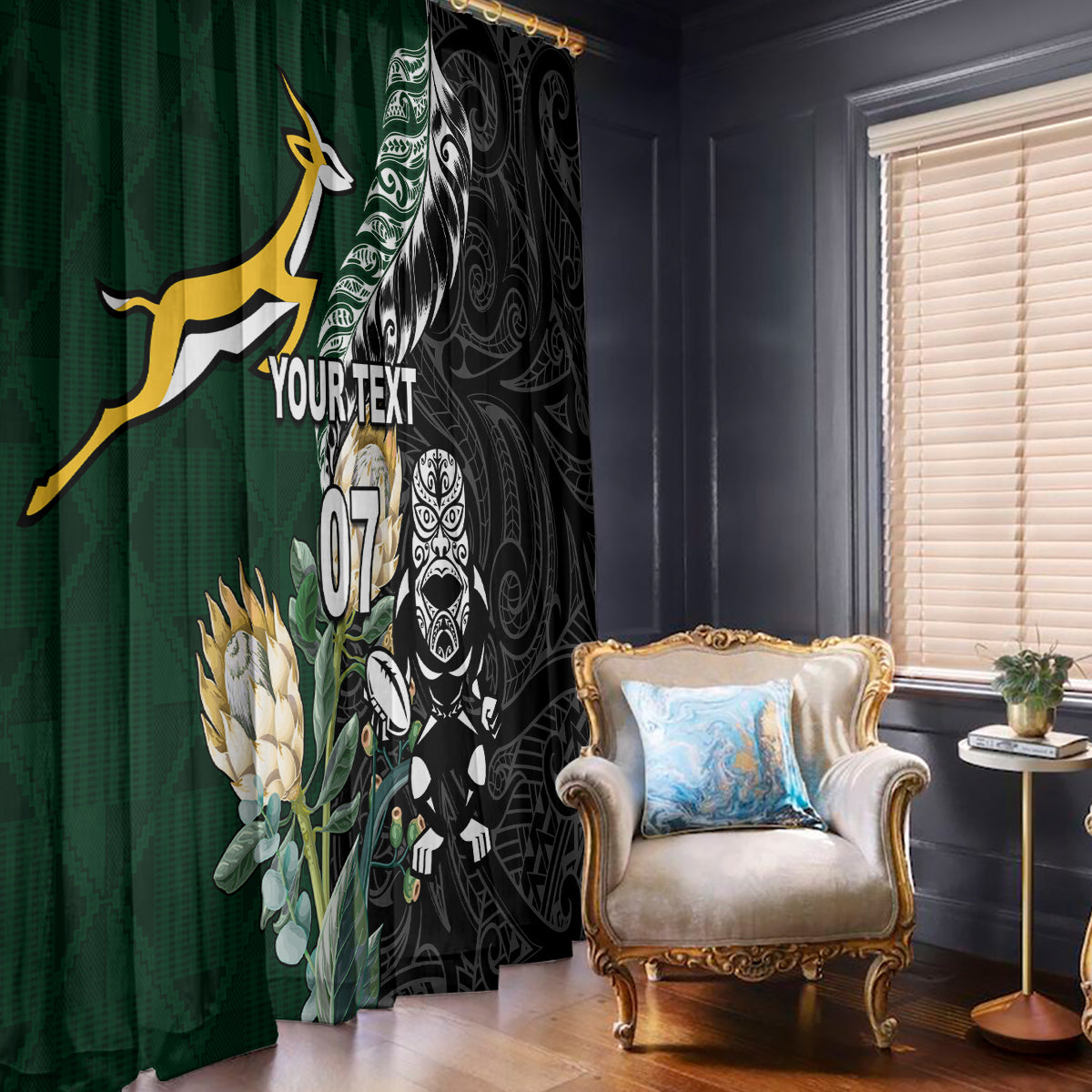 Custom South Africa Mix New Zealand Rugby 2023 Window Curtain World Cup Greatest Rivalry - Wonder Print Shop