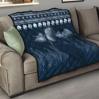 Blue cat Christmas quilt on a sofa, white cat border and diamond quilting pattern