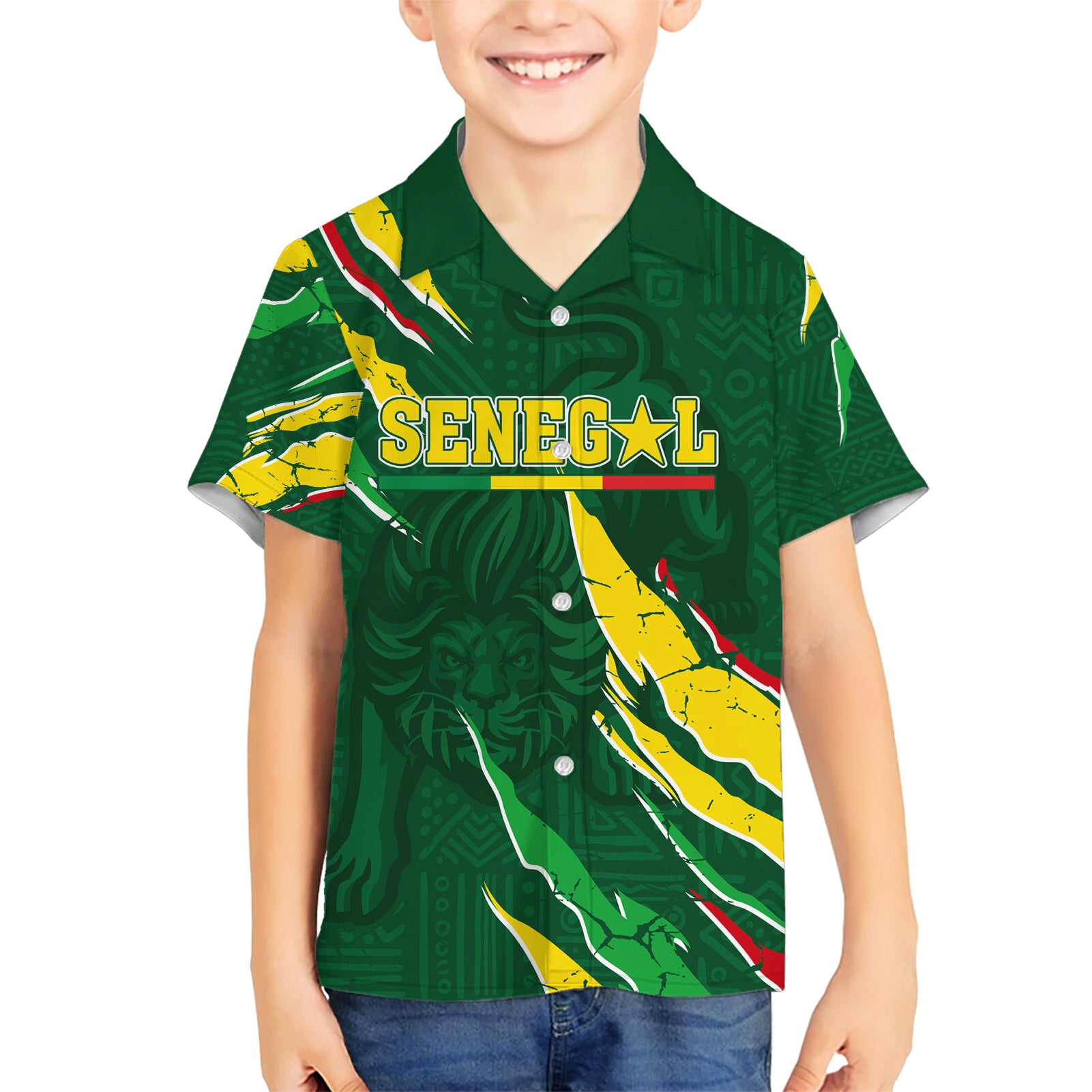 Custom Senegal Football Kid Hawaiian Shirt Nations Cup 2024 Tranga Lions - Wonder Print Shop