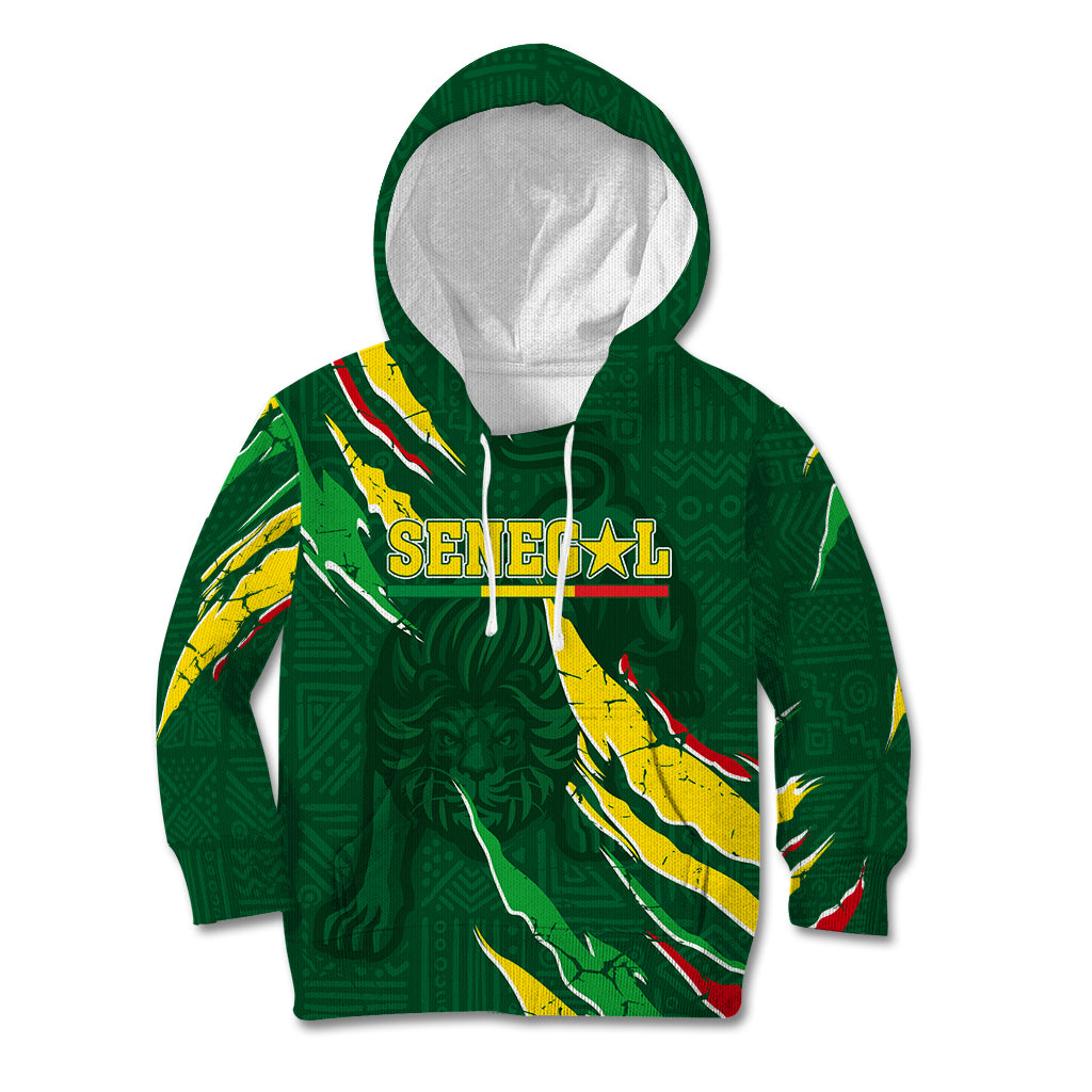 Custom Senegal Football Kid Hoodie Nations Cup 2024 Tranga Lions - Wonder Print Shop