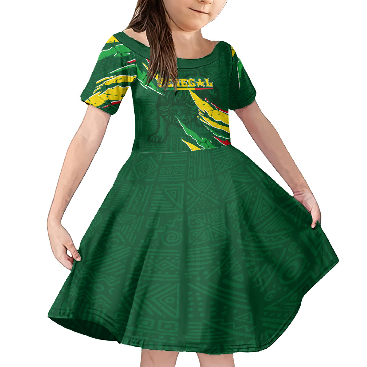 Custom Senegal Football Kid Short Sleeve Dress Nations Cup 2024 Tranga Lions - Wonder Print Shop