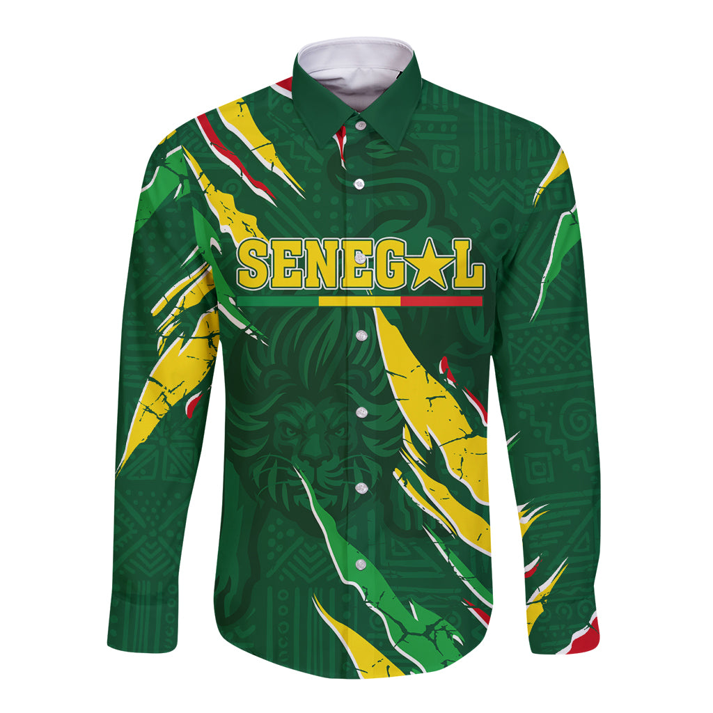 Green long sleeve button football shirt with Senegal Lion graphic and yellow-red accents