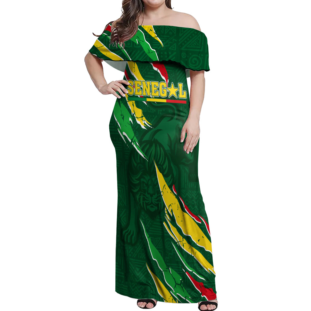 Custom Senegal Football Off Shoulder Maxi Dress Nations Cup 2024 Tranga Lions - Wonder Print Shop