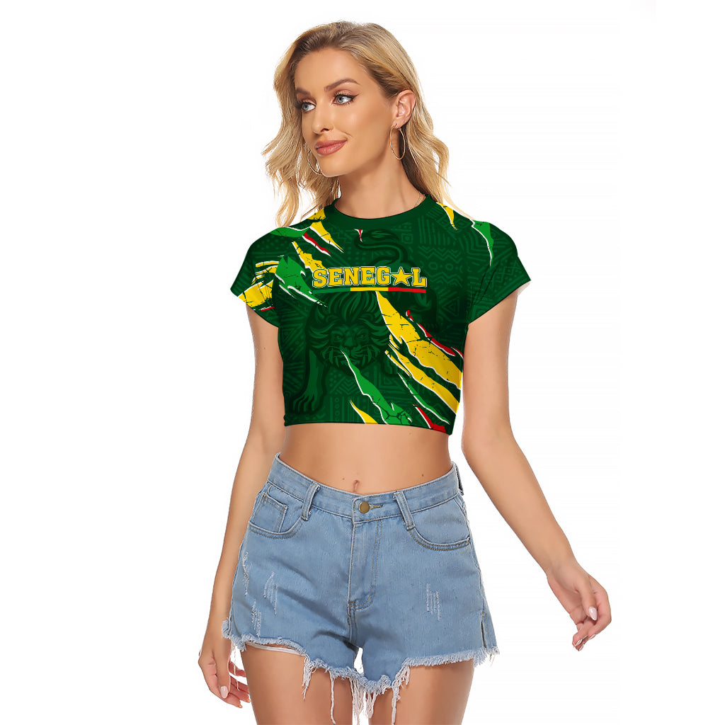 Custom Senegal Football Raglan Cropped T Shirt Nations Cup 2024 Tranga Lions - Wonder Print Shop