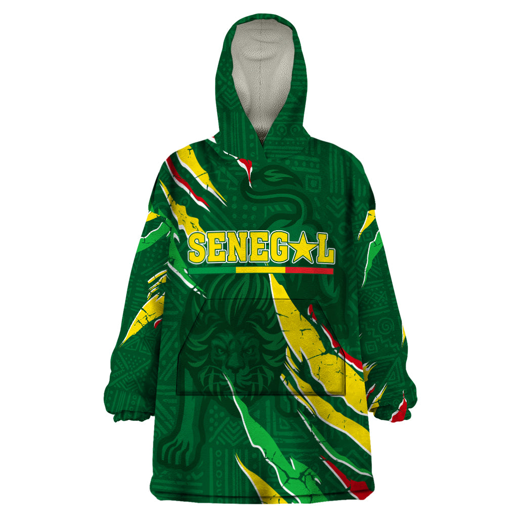 Custom Senegal Football Wearable Blanket Hoodie Nations Cup 2024 Tranga Lions - Wonder Print Shop