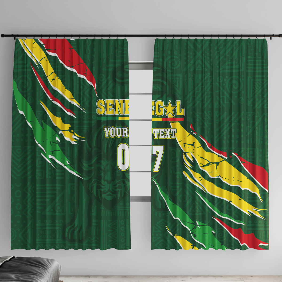 Custom Senegal Football Window Curtain Nations Cup 2024 Tranga Lions - Wonder Print Shop