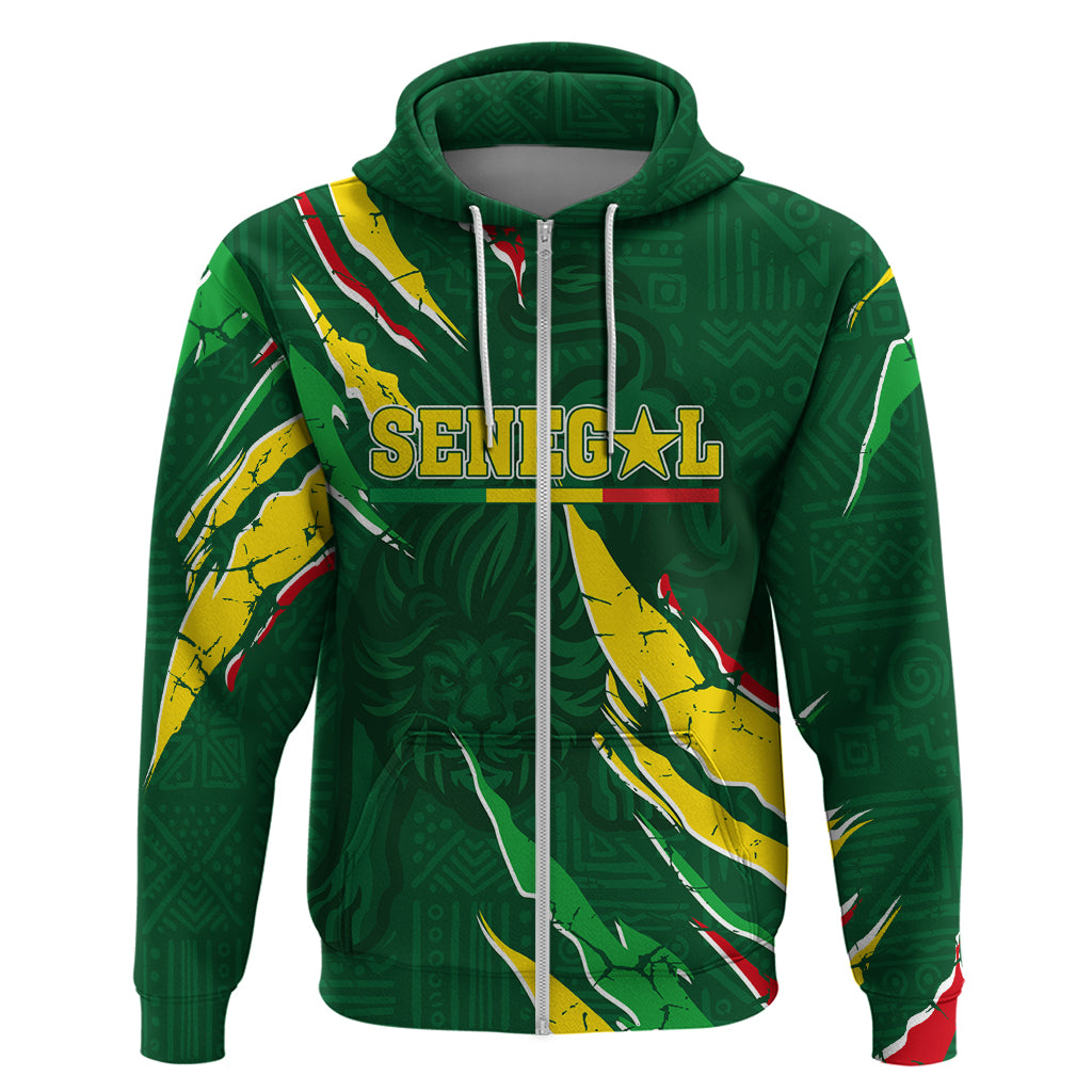 Custom Senegal Football Zip Hoodie Nations Cup 2024 Tranga Lions - Wonder Print Shop