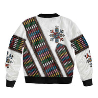 Habesha Kemis Inspired Tilet Pattern Bomber Jacket White