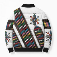 Habesha Kemis Inspired Tilet Pattern Bomber Puffer Jacket White