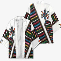 Habesha Kemis Inspired Tilet Pattern Kimono White
