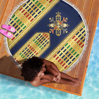 Habesha Kemis Inspired Tilet Pattern Beach Blanket Royal Blue - Gold
