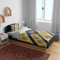 Habesha Kemis Inspired Tilet Pattern Bedding Set Royal Blue - Gold