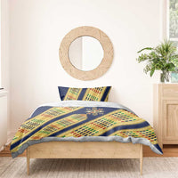 Habesha Kemis Inspired Tilet Pattern Bedding Set Royal Blue - Gold