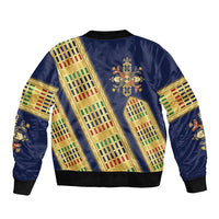 Habesha Kemis Inspired Tilet Pattern Bomber Jacket Royal Blue - Gold
