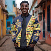 Habesha Kemis Inspired Tilet Pattern Bomber Jacket Royal Blue - Gold