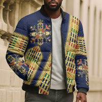 Habesha Kemis Inspired Tilet Pattern Bomber Puffer Jacket Royal Blue - Gold