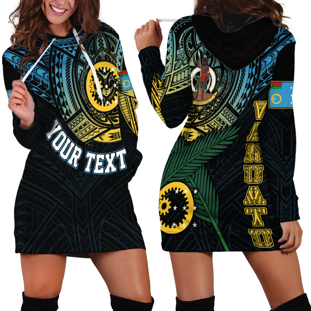 Personalised Vanuatu Hoodie Dress Turtle Chest Tattoo Flag Color - Sanma - Wonder Print Shop